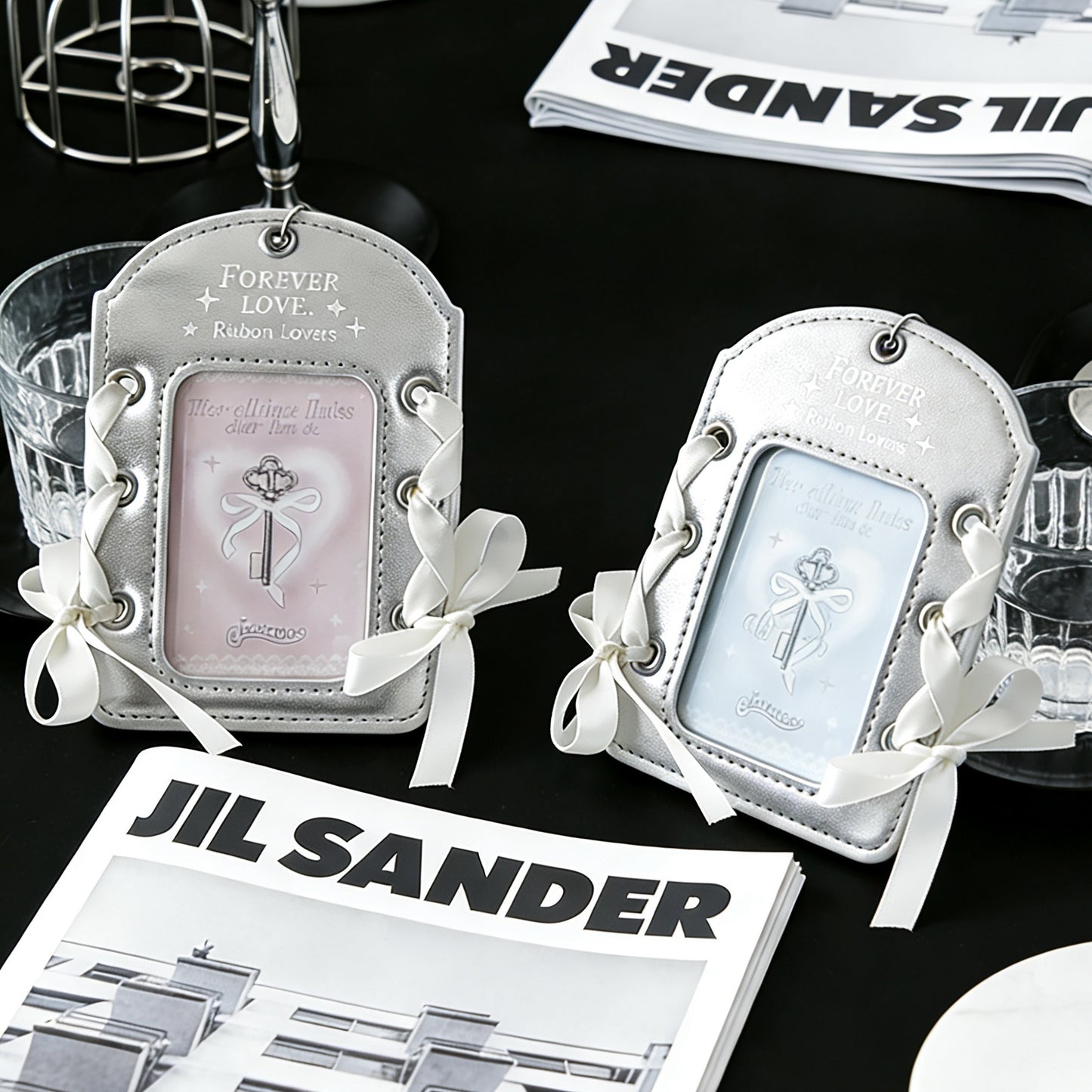 Elegant Ballet-Style PU Card Holder with Ribbon Design and Key Motif for Cute Photo Display