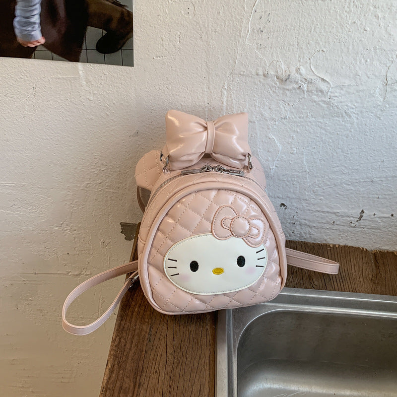 Cute Hello Kitty Quilted Backpack with Bow and Ice Cream Charm, Perfect for Daily Use and Outings