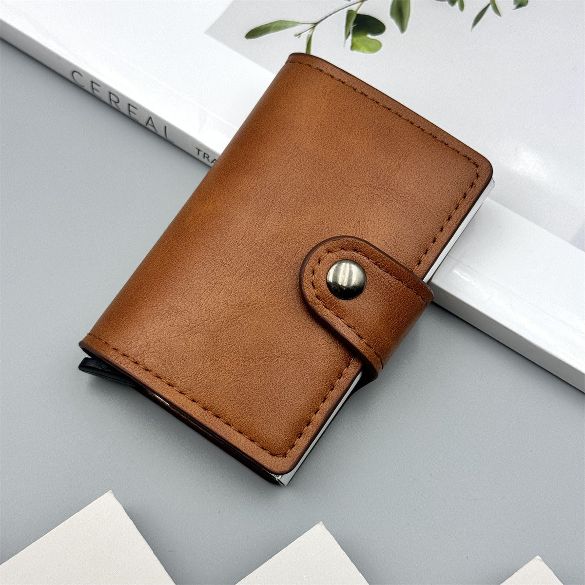 RFID Blocking Card Holder with Automatic Pop-Out Design, Large Capacity, Anti-Magnetic, Stylish Stitching & Snap Closure for Daily Use