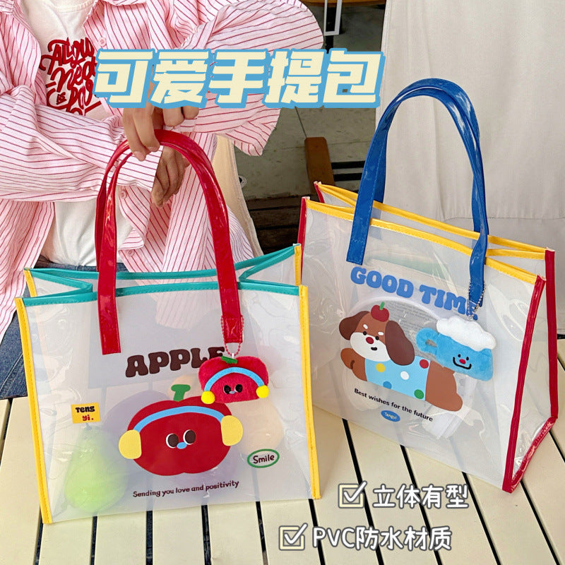 Simple Fashion Jelly Beach Bag Cartoon Tote Cute Transparent Waterproof Travel Tote Shoulder Bag