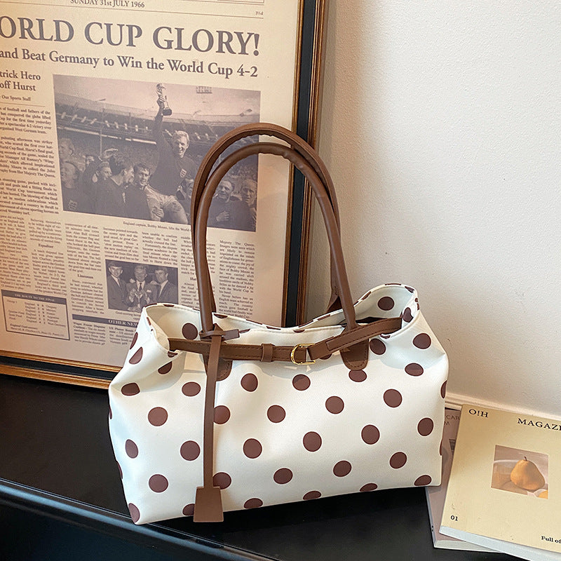 Chic Polka Dot Tote Bag for Women 2026 New Fashion Casual Shoulder Bag with Magnetic Closure and Soft PU Material