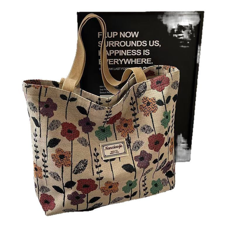 Popular Large Capacity Shoulder Bag Women's New Canvas Tote Portable Commuter Bag