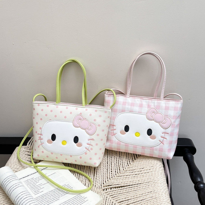 Cute Cartoon Hello Kitty Tote Bag with Polka Dot Design, Soft PU Material, Perfect for Daily Use and Fashionable Outings