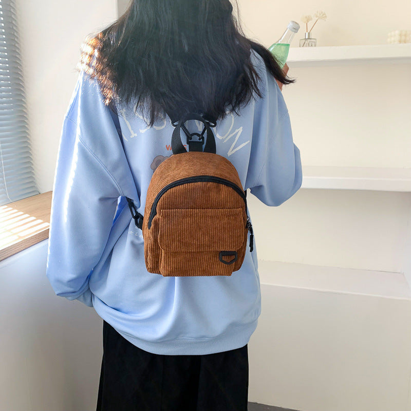Mini backpack male and female cute commuting corduroy texture student all?matching schoolbag