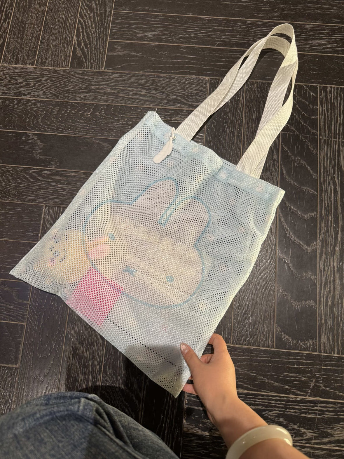 Summer Mesh Tote Bag with Cute Animal Prints, Lightweight Shoulder Handbag for Daily Use and Travel