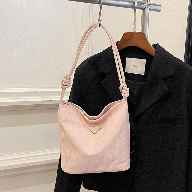 Women's Bag New Fashion Simple Solid Color Textured Artistic Style Western Style Leisure All-Match Shoulder Bag