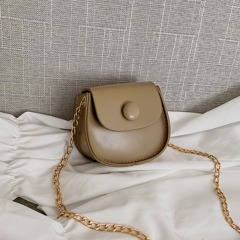 Saddle Bag Women's New Korean Style Solid Color Chain Shoulder Bag Lipstick Accessories Messenger Bag