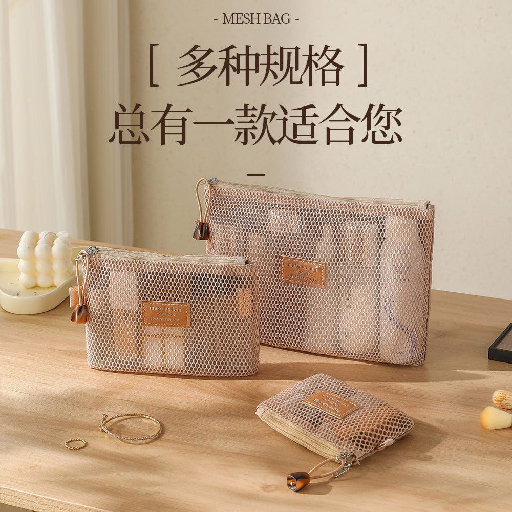 Breathable Mesh Makeup Bag with Zipper Closure, Lightweight Travel Organizer for Daily Use and Trip Essentials