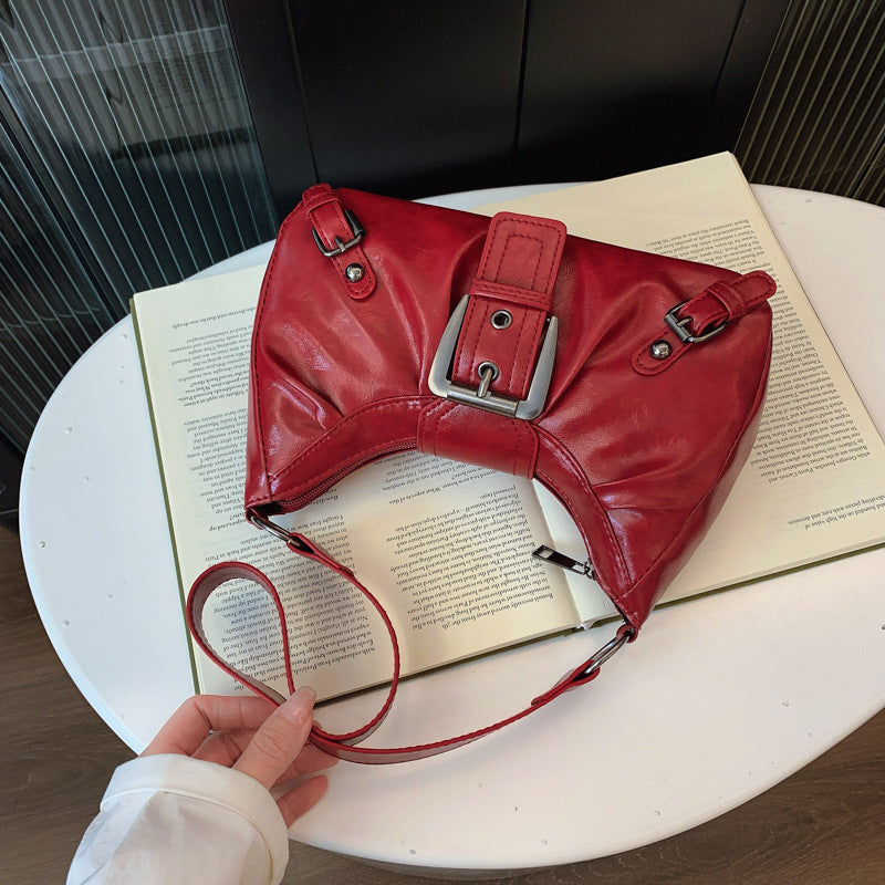 Women's Shoulder Bag New American Retro Commuting Elegant Distressed Style Underarm Motorcycle Bag