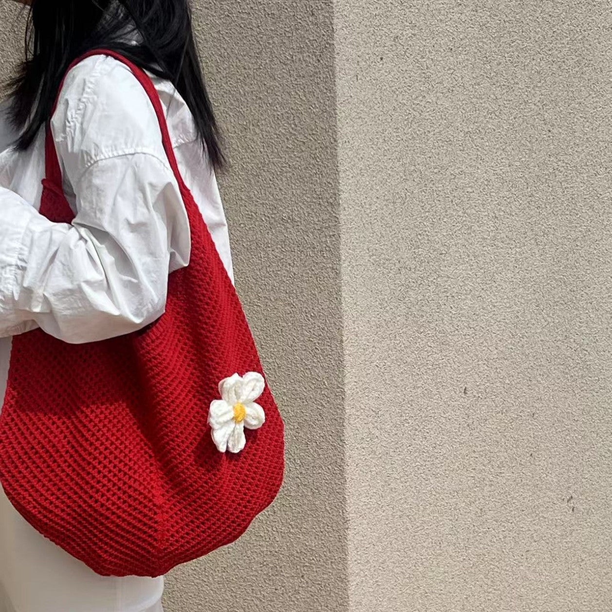 Cute Cloud Knitted Shoulder Bag Women's Large Capacity Woven Tote Bag
