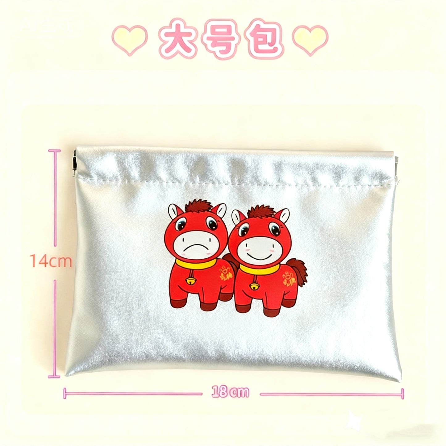 New Year Cartoon Pony Storage Bag Silver Portable Cosmetic Bag Glasses Data Cable Buggy Bag