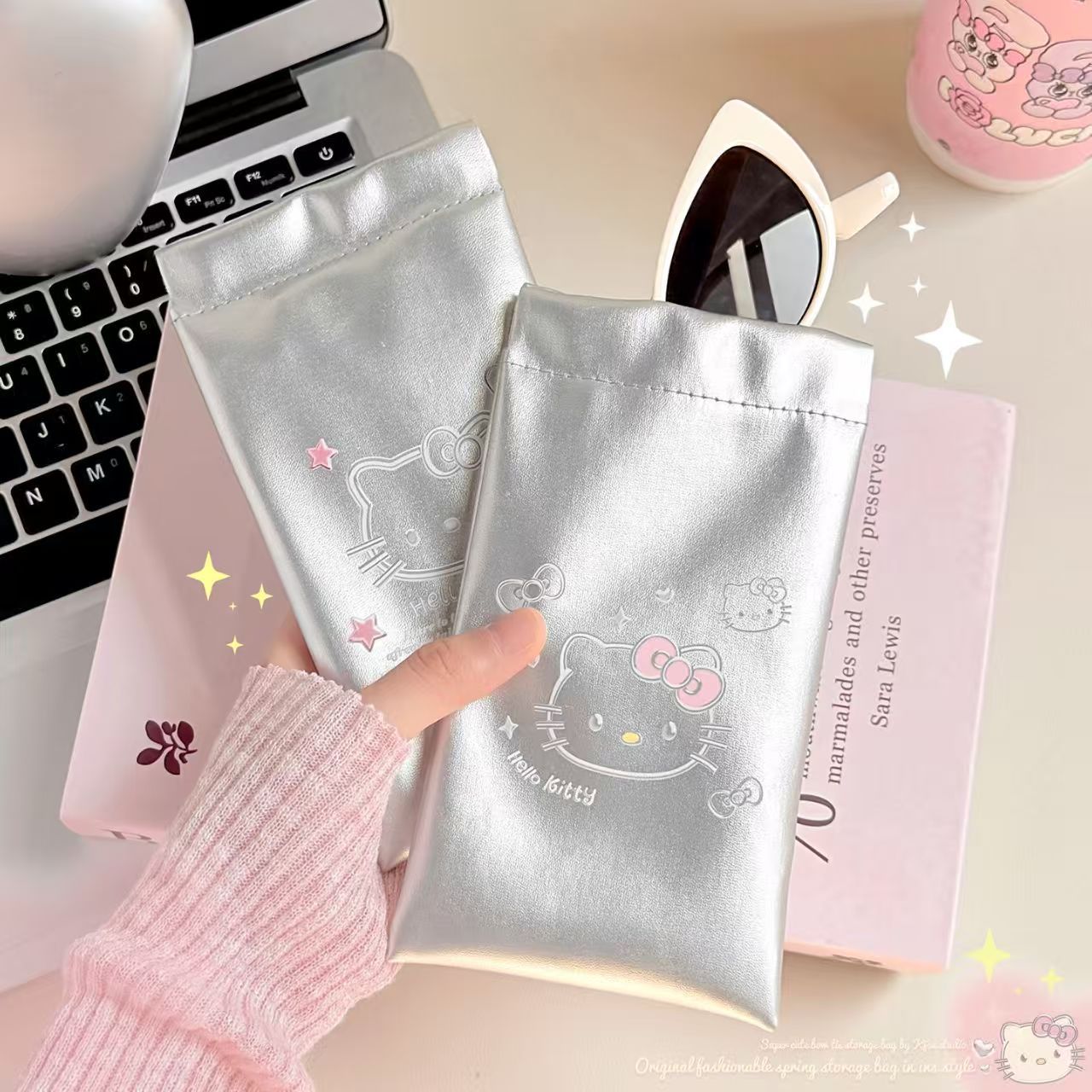 Cute Hello Kitty Eyewear Case with Auto-Closure Snap, Portable & Protective Sunglasses Storage Pouch for Travel and Makeup