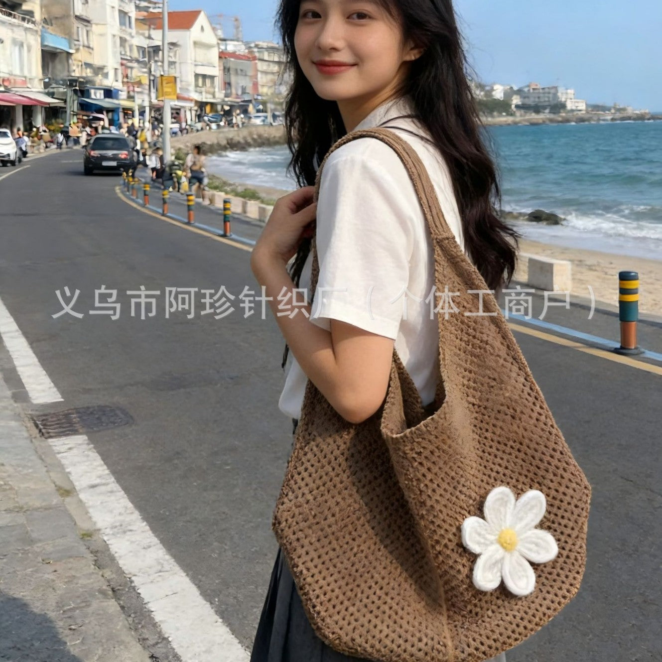 Cute Cloud Knitted Shoulder Bag Women's Large Capacity Woven Tote Bag