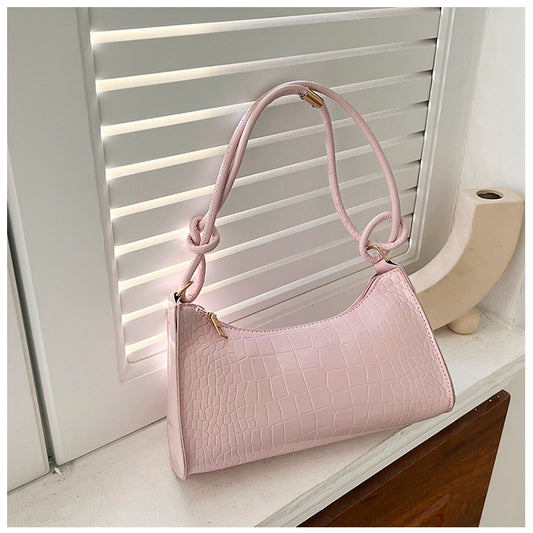 Chic Crocodile-Texture Handbag with Knotted Handle - Fashionable Crossbody Bag for Everyday Style