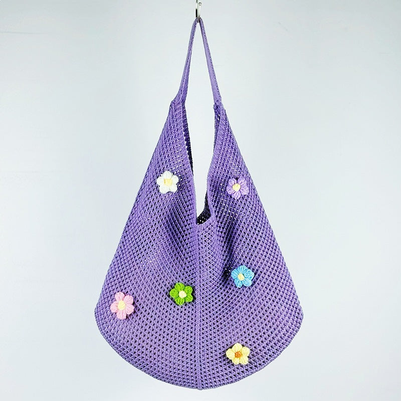 Women's Shoulder Bag Hollow Knitted Flower Tote Bag Women's Idle Style Shoulder Bag Everyday Joker Fashion Woven Bag