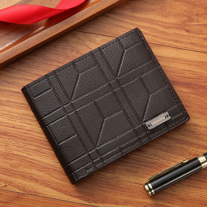 Fashionable Men's Wallet with Geometric Pattern Soft PU Leather Compact Design Multi-Card Slots