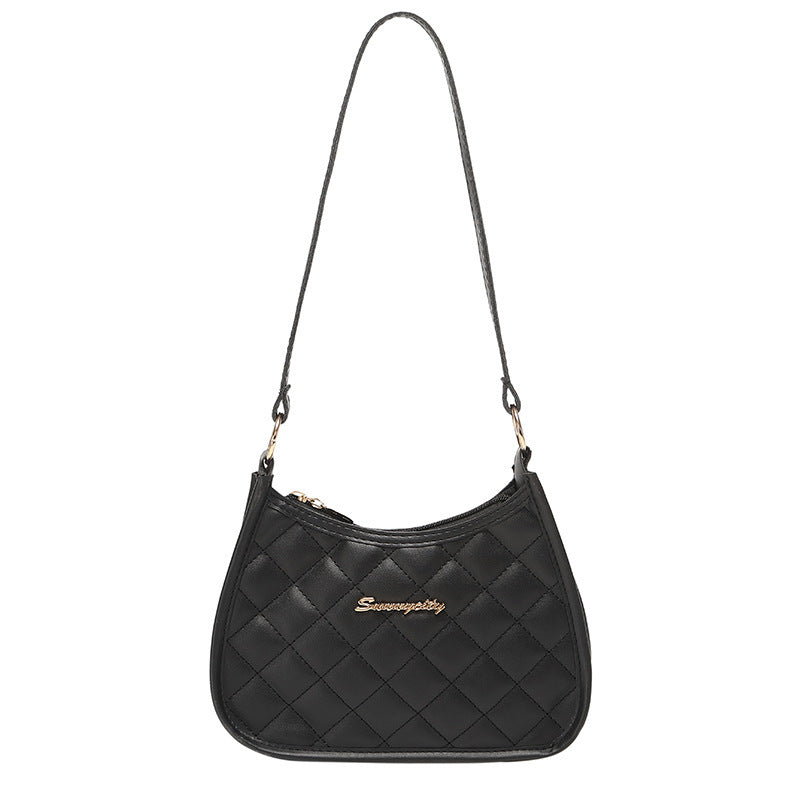 New Women's Crescent-Shaped Shoulder Bag Fashion Rhombus Pu Belt Mobile Phone Bag Everyday Joker Trend Underarm Bag