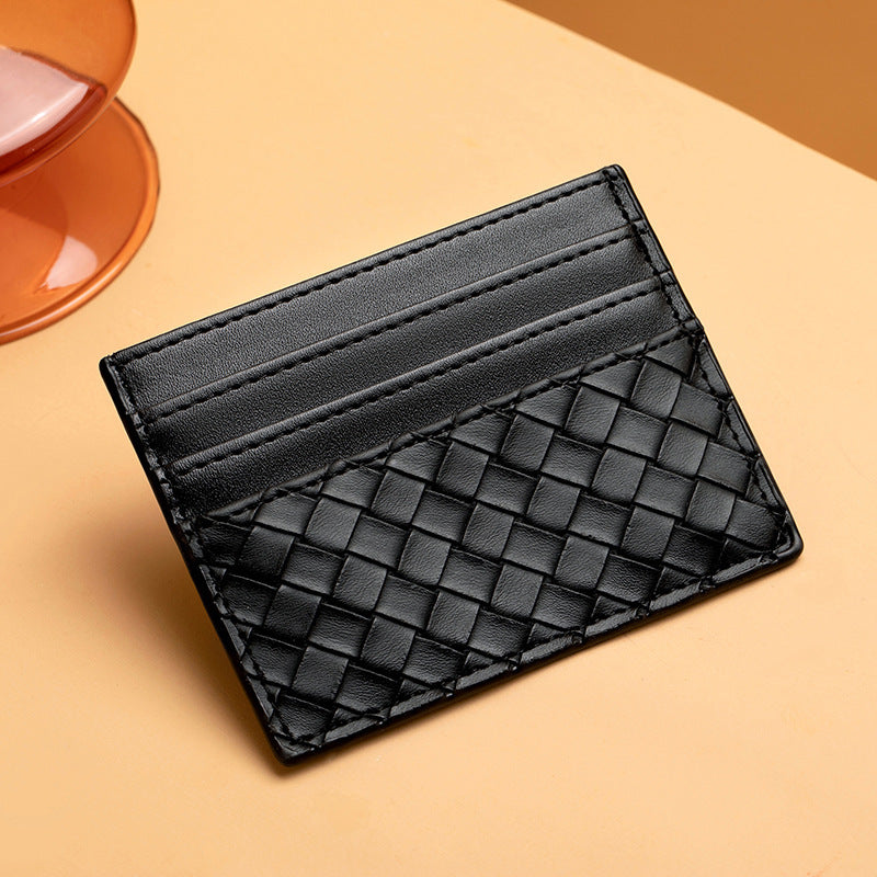 Leather Card Bag Women's Small Certificate Holder Card Holder Anti-Degaussing Driving License Card Clamp Coin Purse Woven