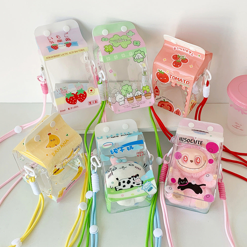 INS Cartoon Small Cartoon Backpack Cute Milk Carton Transparent Doll Bag Baby Doll Bag Doll Cotton Doll Display Storage Bag