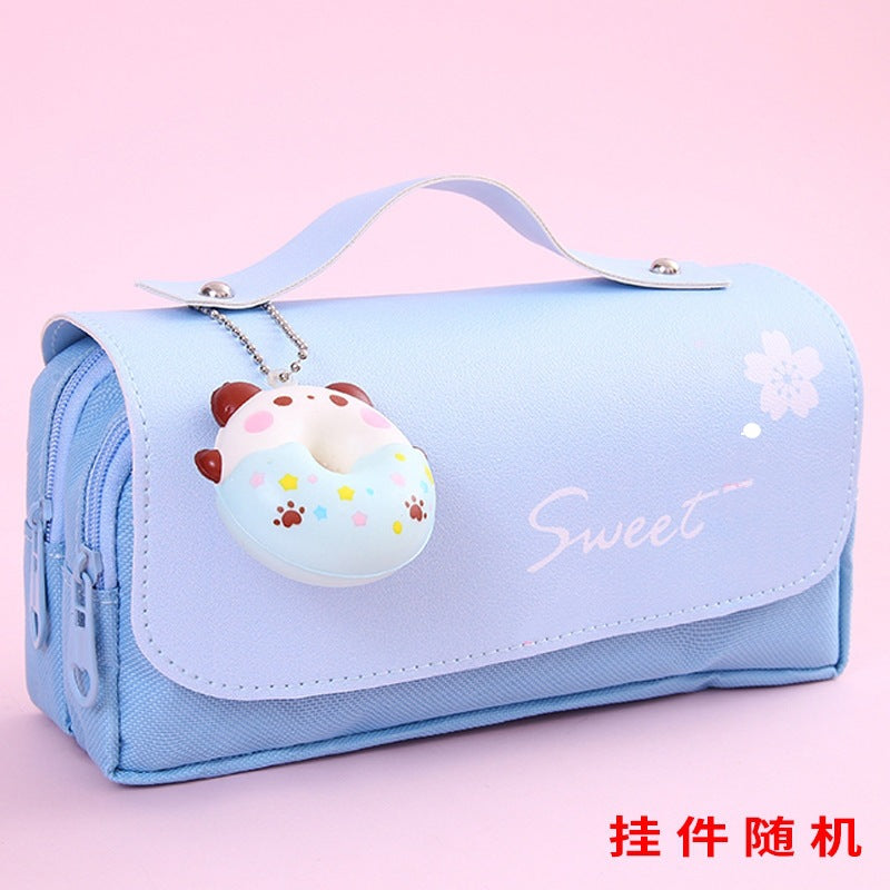 Cute Kawaii Pencil Case with Sweet Donut Charm and Multiple Compartments for Students