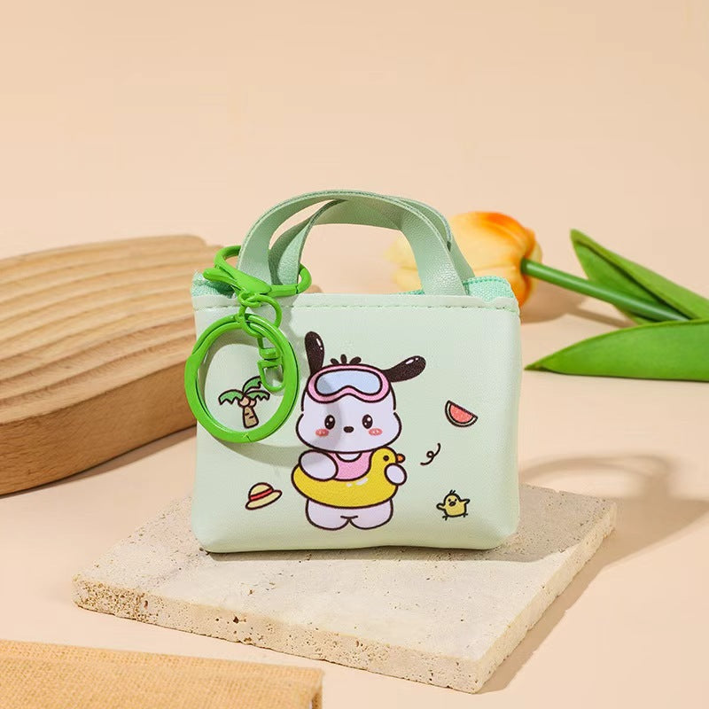 Cute Cartoon Rabbit Mini Wallet with Zipper and Keychain for Kids and Teens - Stylish Daily Coin and Card Holder