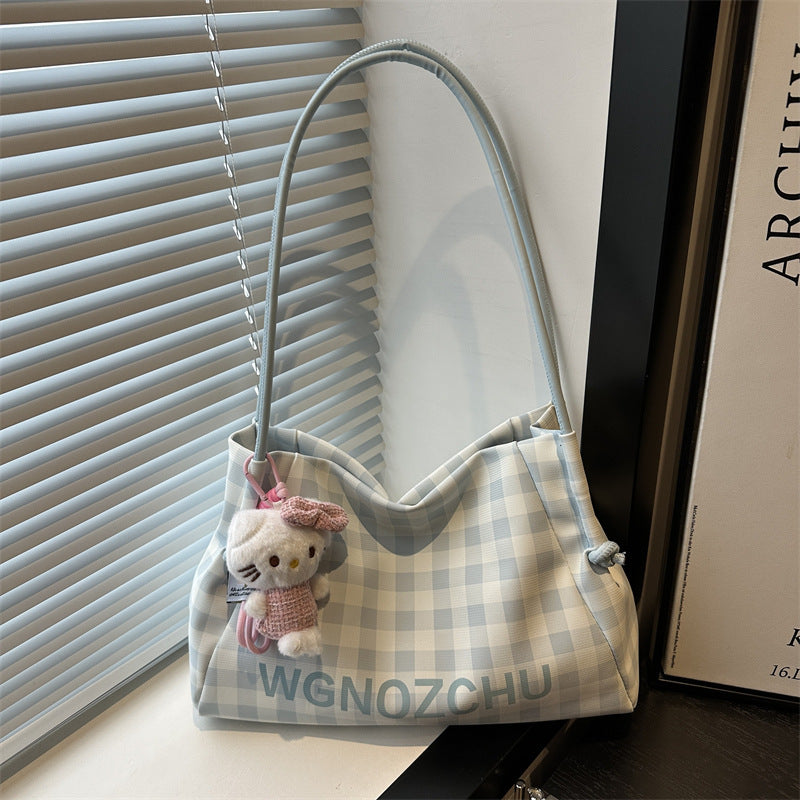 High-Grade Plaid Women's Tote New Large Capacity Commuter Shoulder Bag Magnetic Snap Open Cover with Zipper Bag