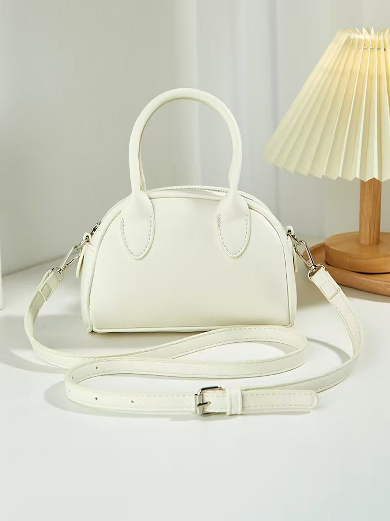 Chic Minimalist Boston Bag Women's Handheld Crossbody Shell Shape PU Leather Fashion Everyday Style