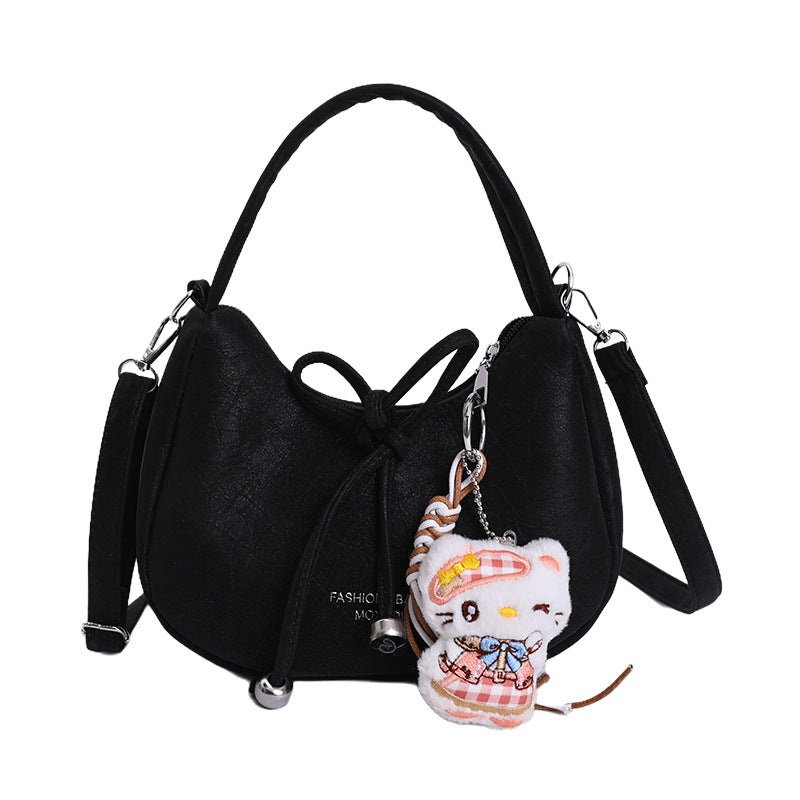 Chic Bow Detail Crossbody Bag 2026 Spring New Vintage Shoulder Bag for Women with Cute Charm and Practical Inner Pocket