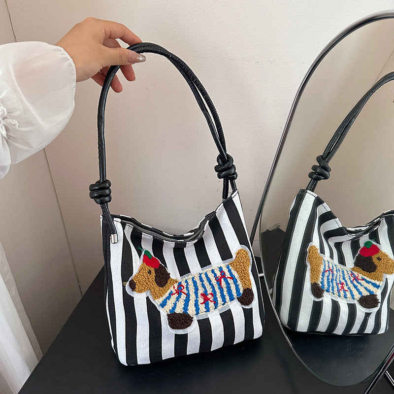 Women's Cross-Body Bag Cute Dachshund Embroidered Canvas Shoulder Bag Bends and Hitches Shoulder Strap Everyday Joker Fashion Commuter Bag