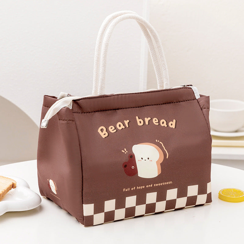 Women's Handbag Cartoon Bear Toast Lunch Box Bag Heat and Cold Insulation Cute Lunch Box Bag