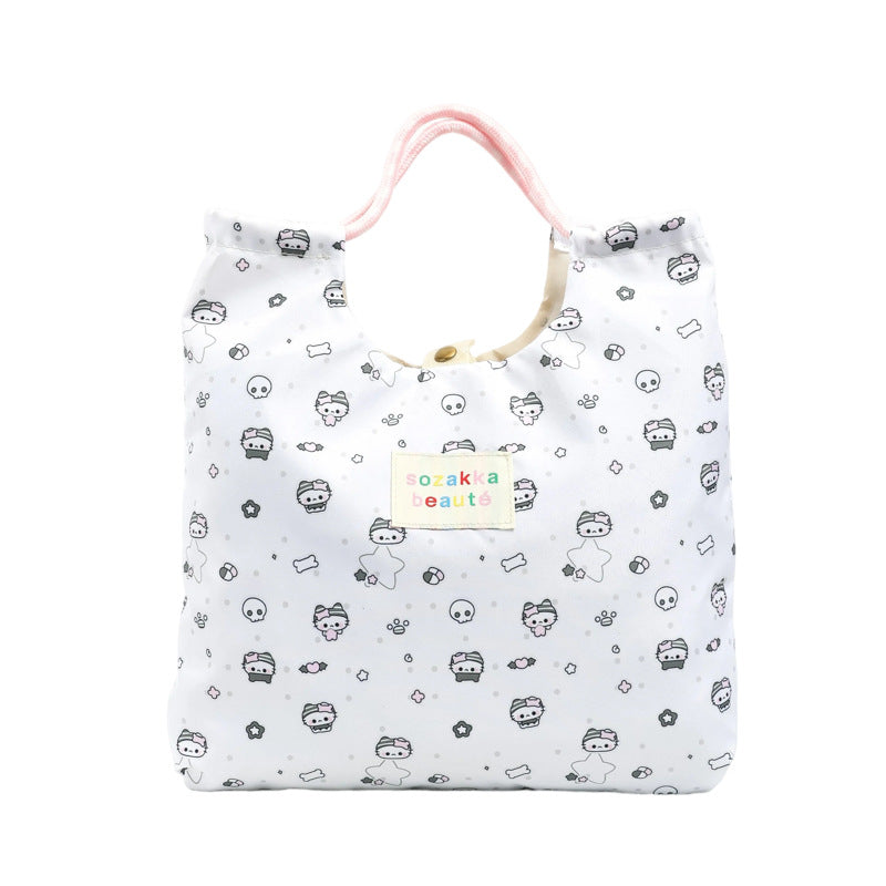 Cute Cartoon Print Tote Bag for Women, Large Capacity Shoulder Bag with Drawstring Design, Perfect for Daily Use and Shopping
