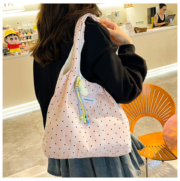 Cute Polka Dot Tote Bag with Fashion Charm and Magnetic Closure for Daily Use