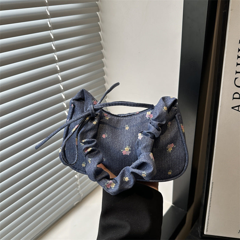 2025 New Denim Crossbody Bag for Women, Trendy Street Style with Bow Strap and Zipper Closure, Perfect for Daily Outfits
