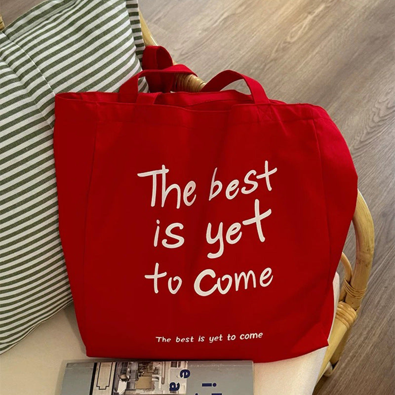Korean Style Canvas Tote Bag for Women Large Capacity Single Shoulder Student Commuter's All-Matching Printed Tote Bag