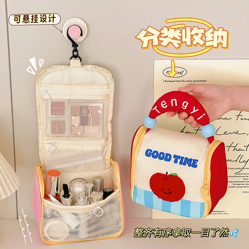 Cute Portable Cosmetic Bag Female Dopamine Contrast Color Large Capacity Portable Toiletry Bag Travel Cosmetics Classification Storage Bag