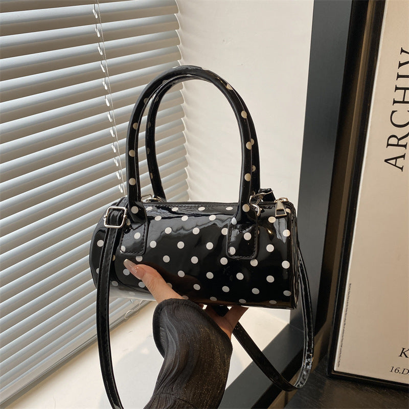 2025 Spring New Fashion Polka Dot Cylinder Handbag Women's Casual Crossbody Bag with Zipper Closure and Stylish Handle