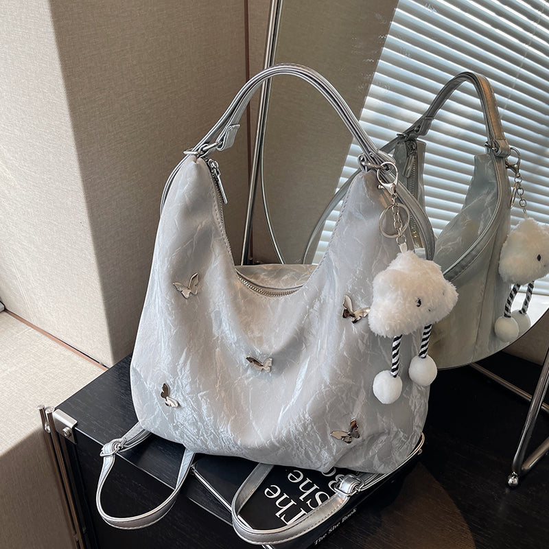 2025 Spring New Women's Large Capacity Tote Bag with Cloud Charm and Butterfly Embellishment, Perfect for Daily Commute and Casual Style