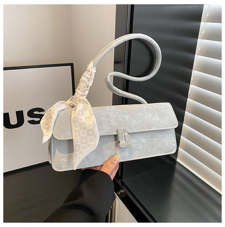 Texture Special-Interest Design Underarm Baguette Bag Women's New Fashion Silk Scarf Portable Small Square Bag Shoulder Bag