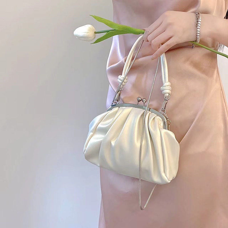 Girl Cute Pleated Clip Bag High-Grade Chain Bag New Summer Portable Crossbody Dumpling Bag