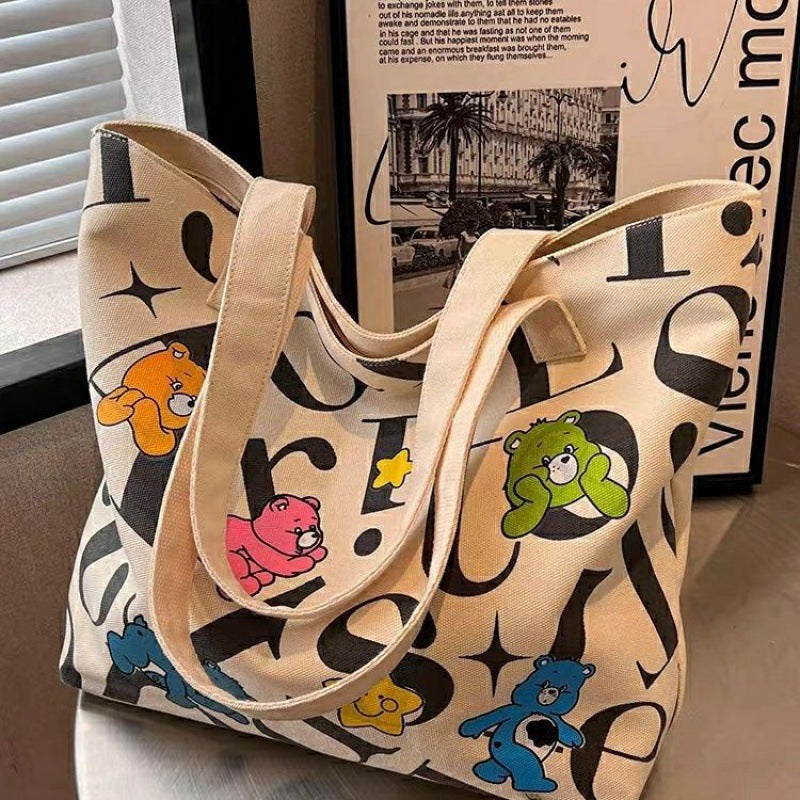 Women's Canvas Bag Large Capacity Tote All-Matching Printed Mummy Bag Portable Shoulder Bag Shopping Bag