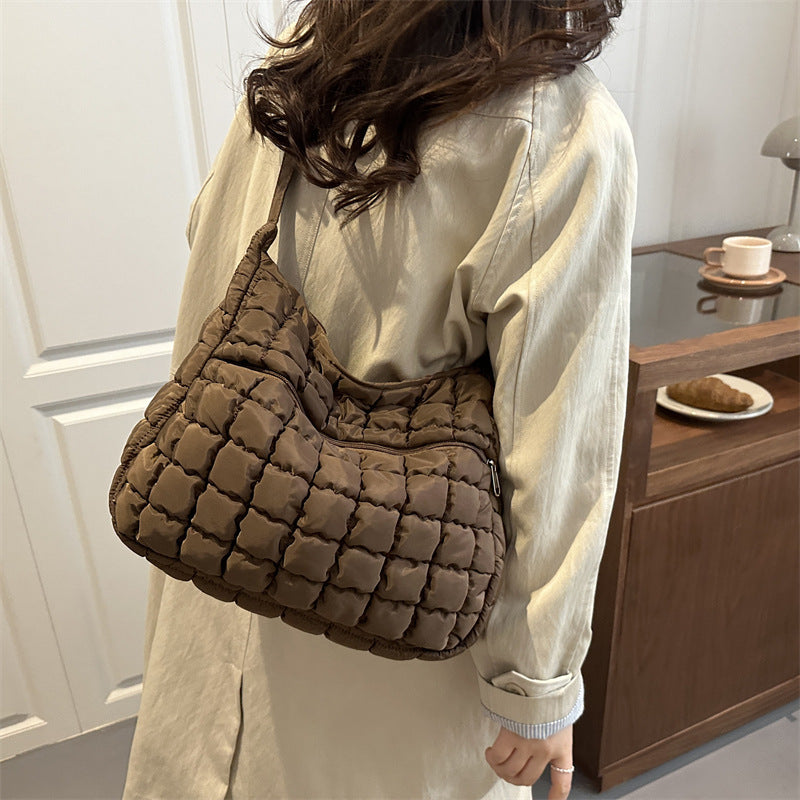 Pleated Cloud Bag Women's Fashion One-Shoulder Portable Dumpling Bag Large Capacity down Crossbody Cotton Jacket Bag