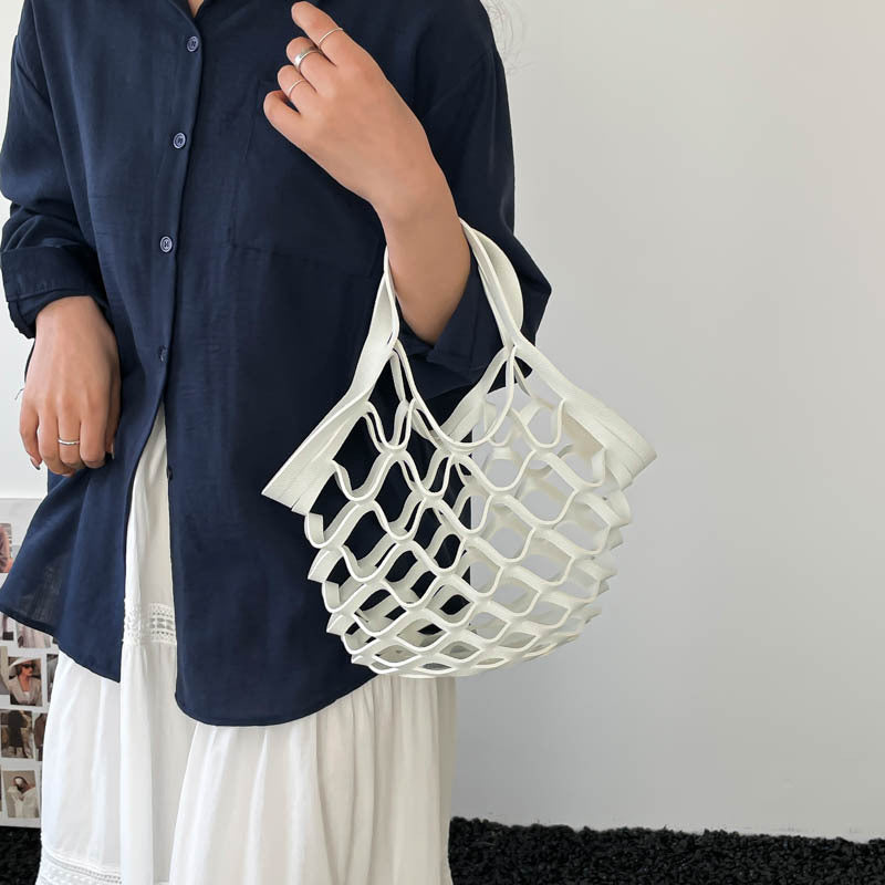 New Spring New Women's Net Bag Handmade Pu Folding Hand Bag Large Capacity Shoulder Bag