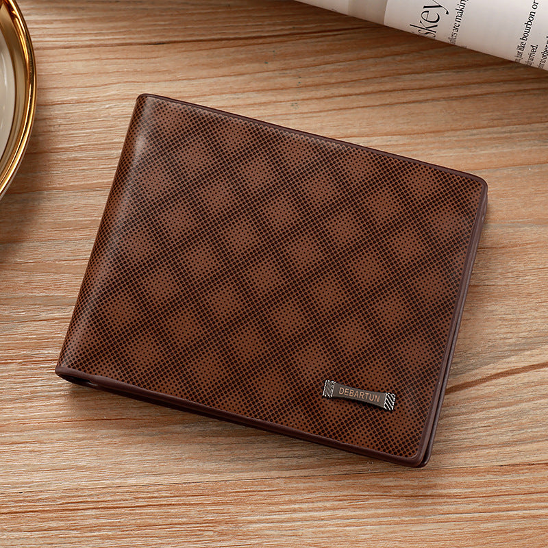 Men's Fashionable PU Wallet with Checkerboard Pattern, Slim Bifold Design, Anti-Theft Card Holder for Daily Use