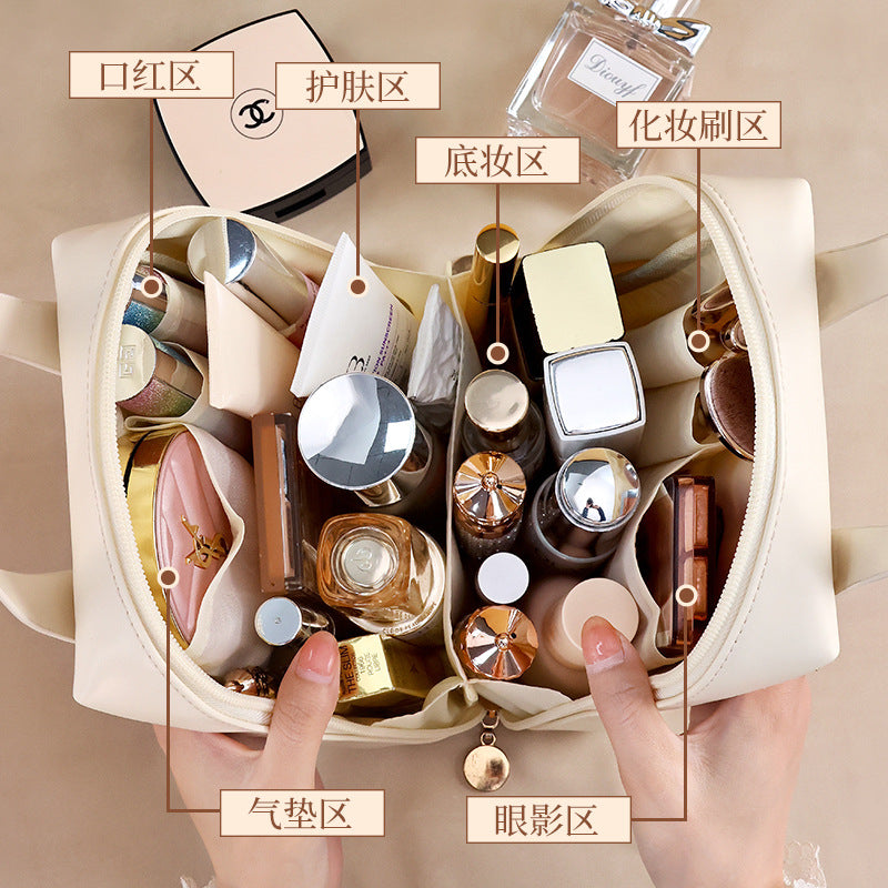 Elegant PU Travel Cosmetic Bag with Large Capacity and Fashionable Design for Makeup and Toiletries Storage