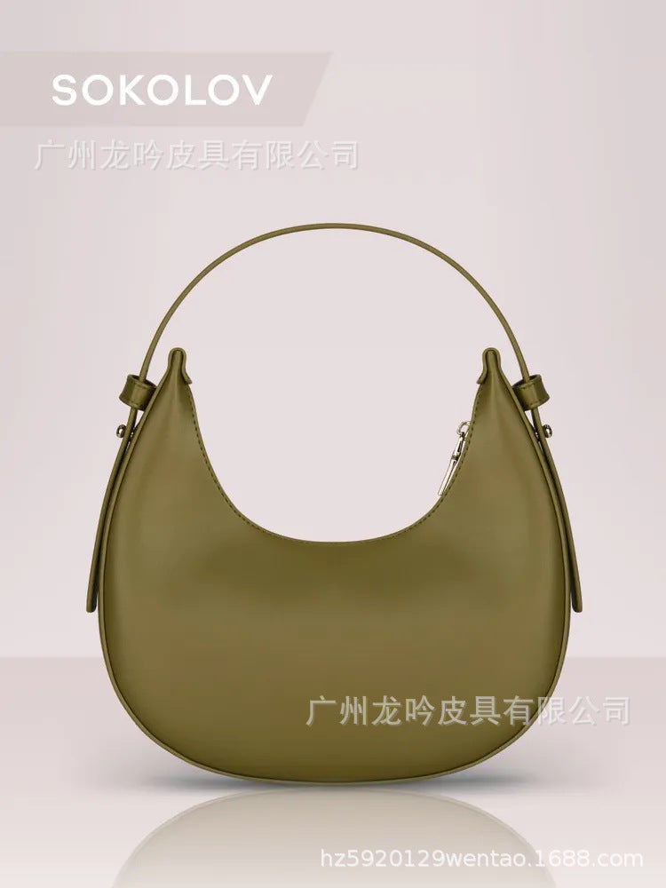 2025 Autumn New Fashion Crescent Moon Bag for Women, Large Capacity Handheld Shoulder Bag with Zipper Closure and Inner Pockets