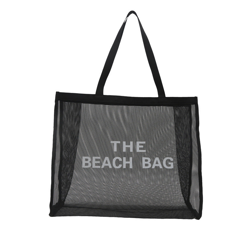 Voile Tote Bag Transparent Shopping Bag Swim Bag Nylon Mesh Letter Large Capacity Beach Bag