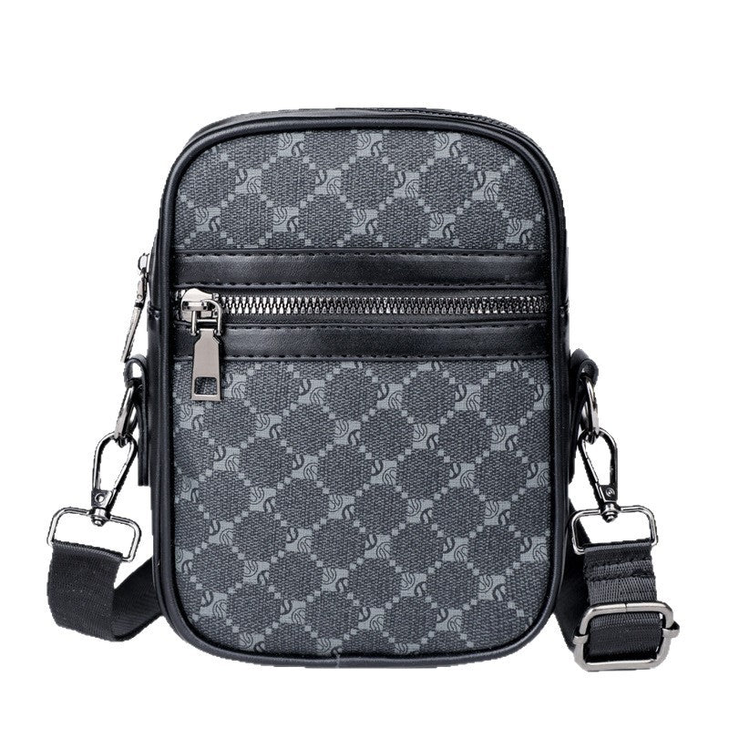 Men's Fashionable Crossbody Bag with Geometric Pattern PU Leather Casual Travel Shoulder Bag
