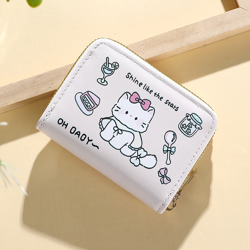 Cute Animal Print Card Holder for Women, Slim Multi-Card Wallet with Zipper, Waterproof PU Material, Perfect for Daily Use and Travel