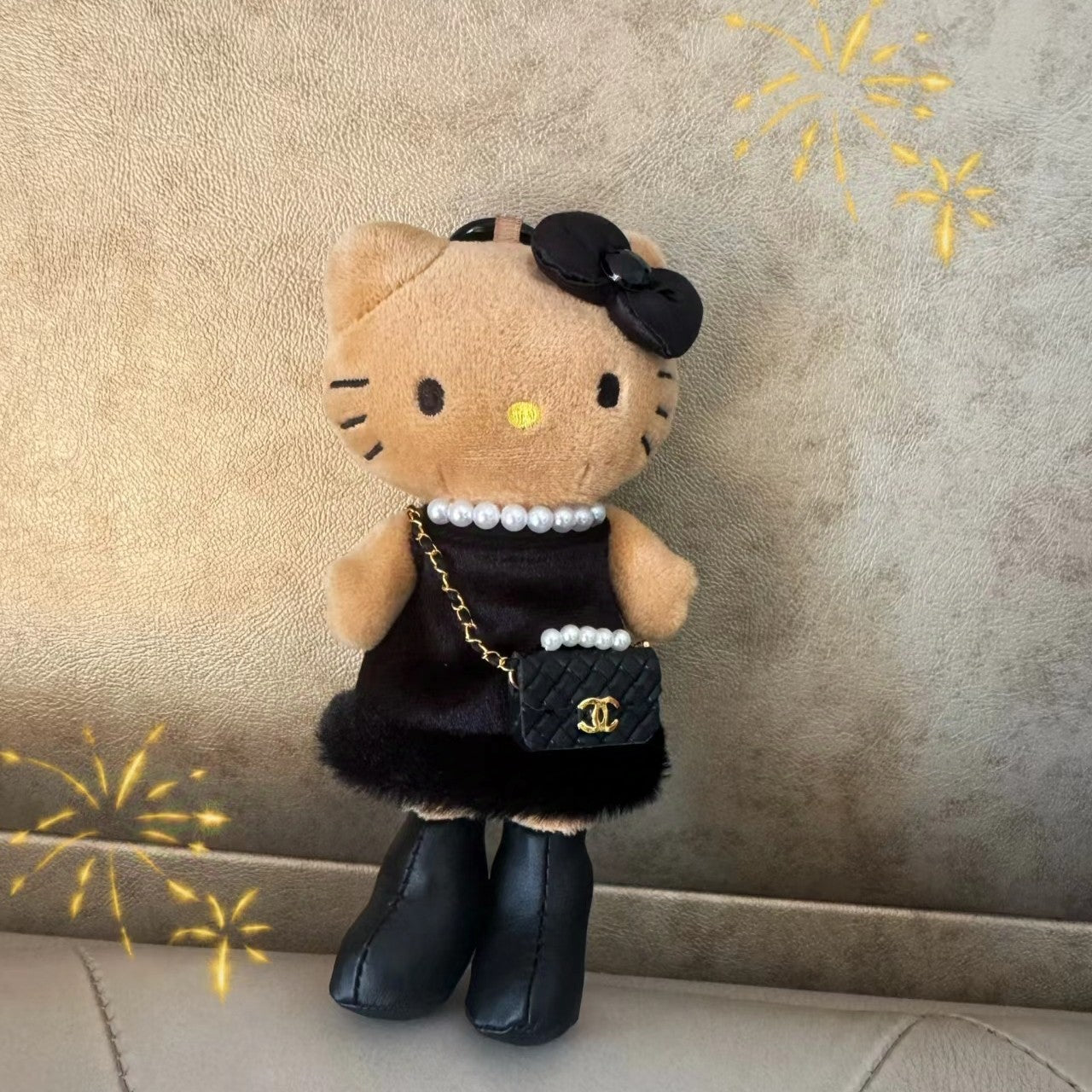 Black Leather Long Leg Bag Small Pendant Hellokitty Schoolbag Hanging Ornaments Doll Plush Girl