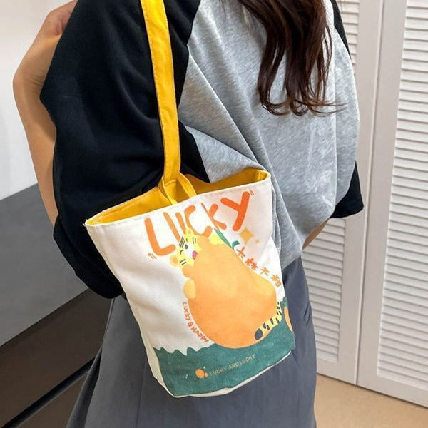 Cute cartoon rabbit baseball handbag, women's fashionable canvas large capacity shoulder bag, suitable for daily use and commuting's all-matching